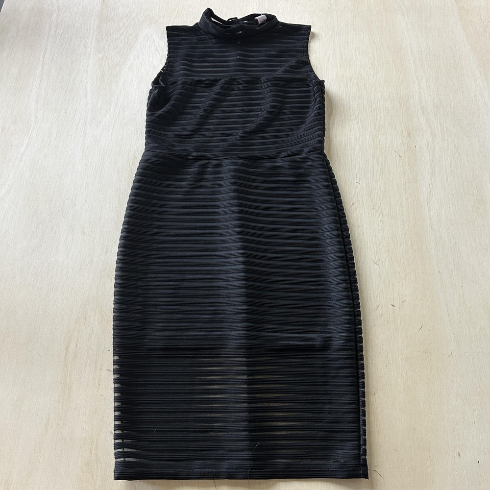 Vintage Silhouette NYC Dress Womens Small Black Sheer Mock Neck Bodycon Midi